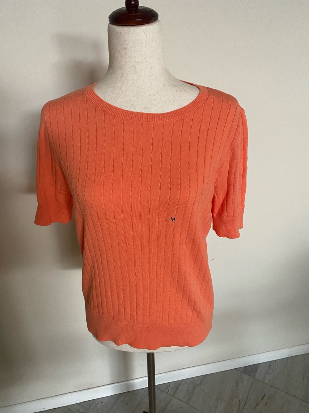 Ann Taylor Factory Coral Short Sleeve Ribbed Knit Tee